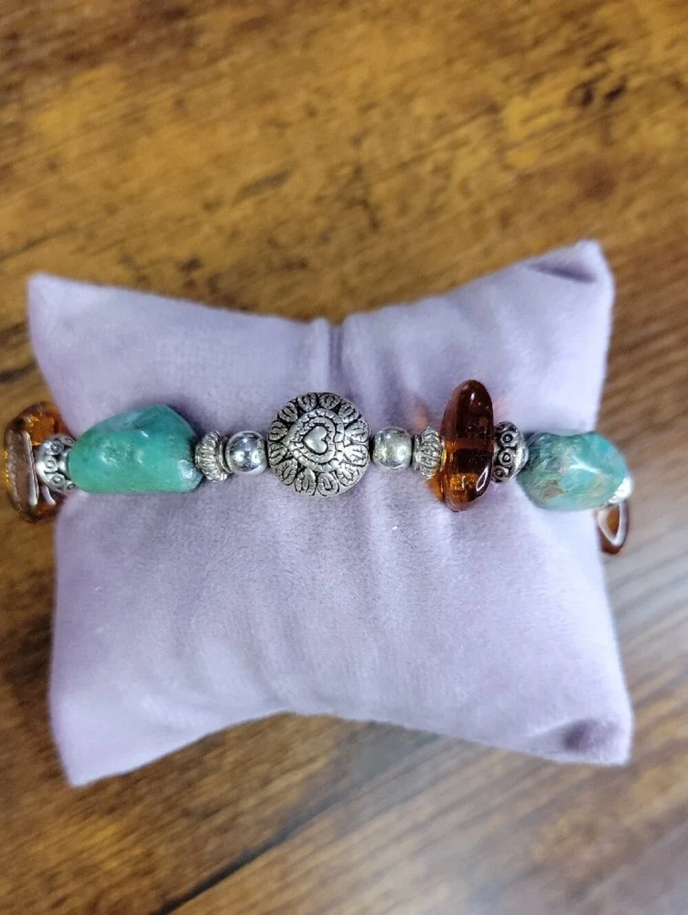 Genuine Amazonite and Faux Amber Bracelet